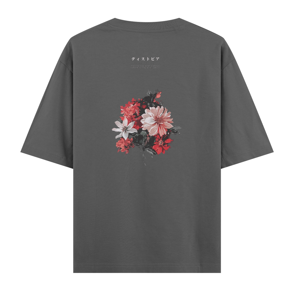 Oversize Kısa Kollu Tişört - Flowers