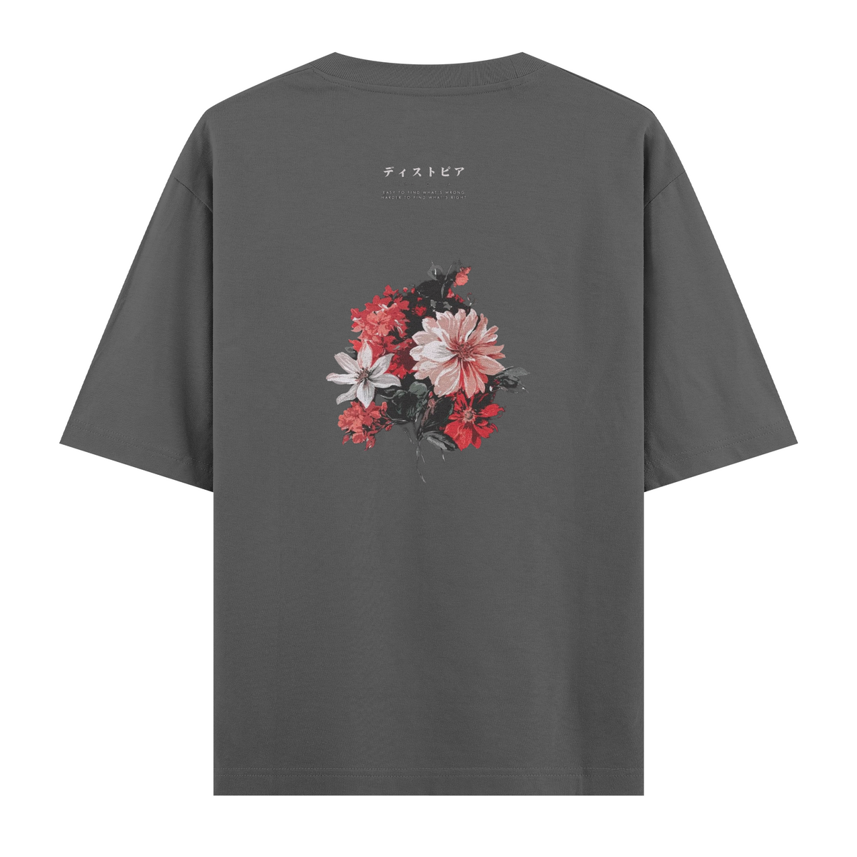 Oversize Kısa Kollu Tişört - Flowers