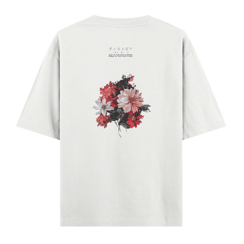 Oversize Kısa Kollu Tişört - Flowers
