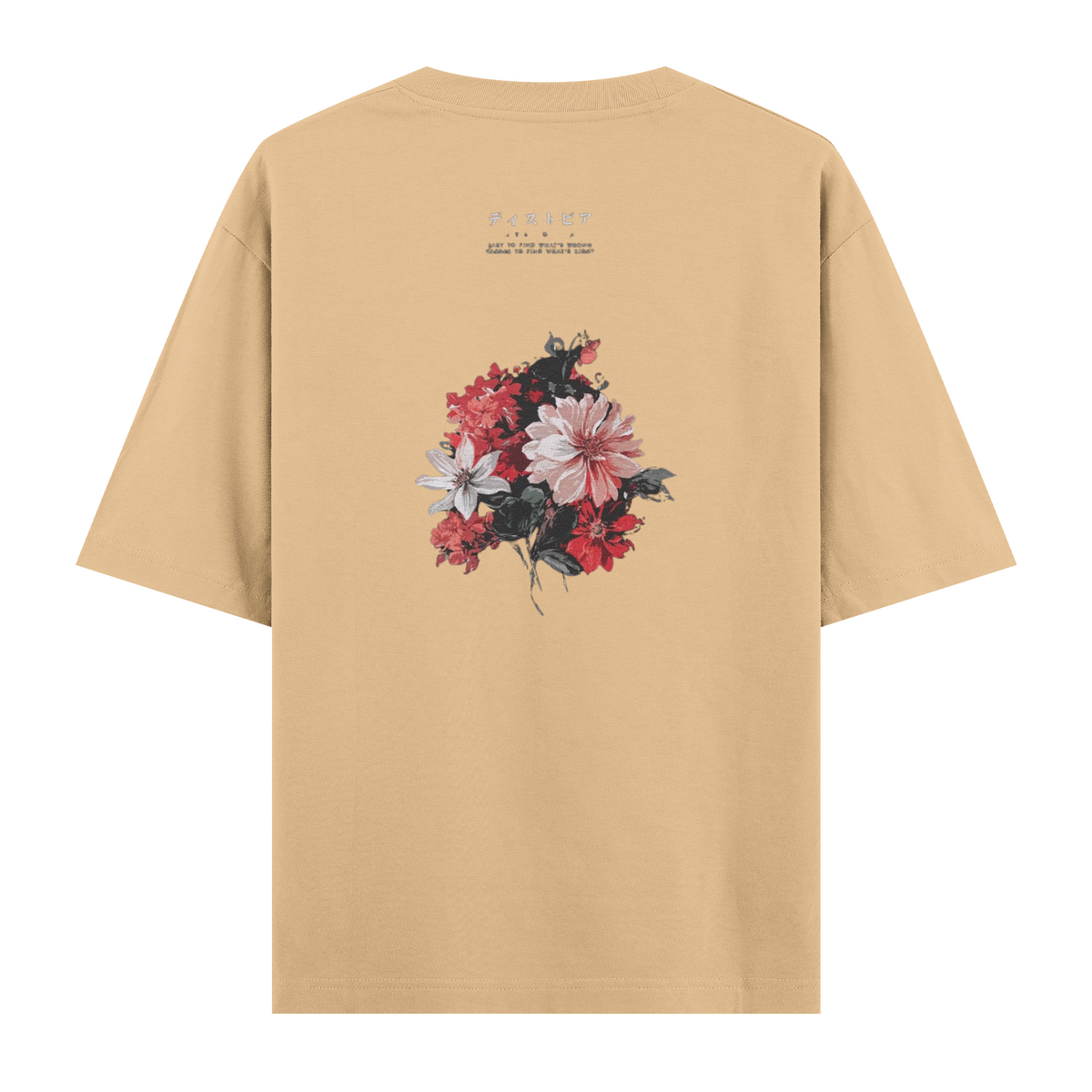 Oversize Kısa Kollu Tişört - Flowers