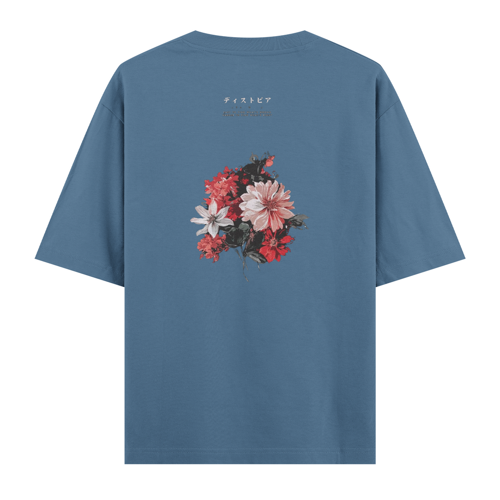 Oversize Kısa Kollu Tişört - Flowers