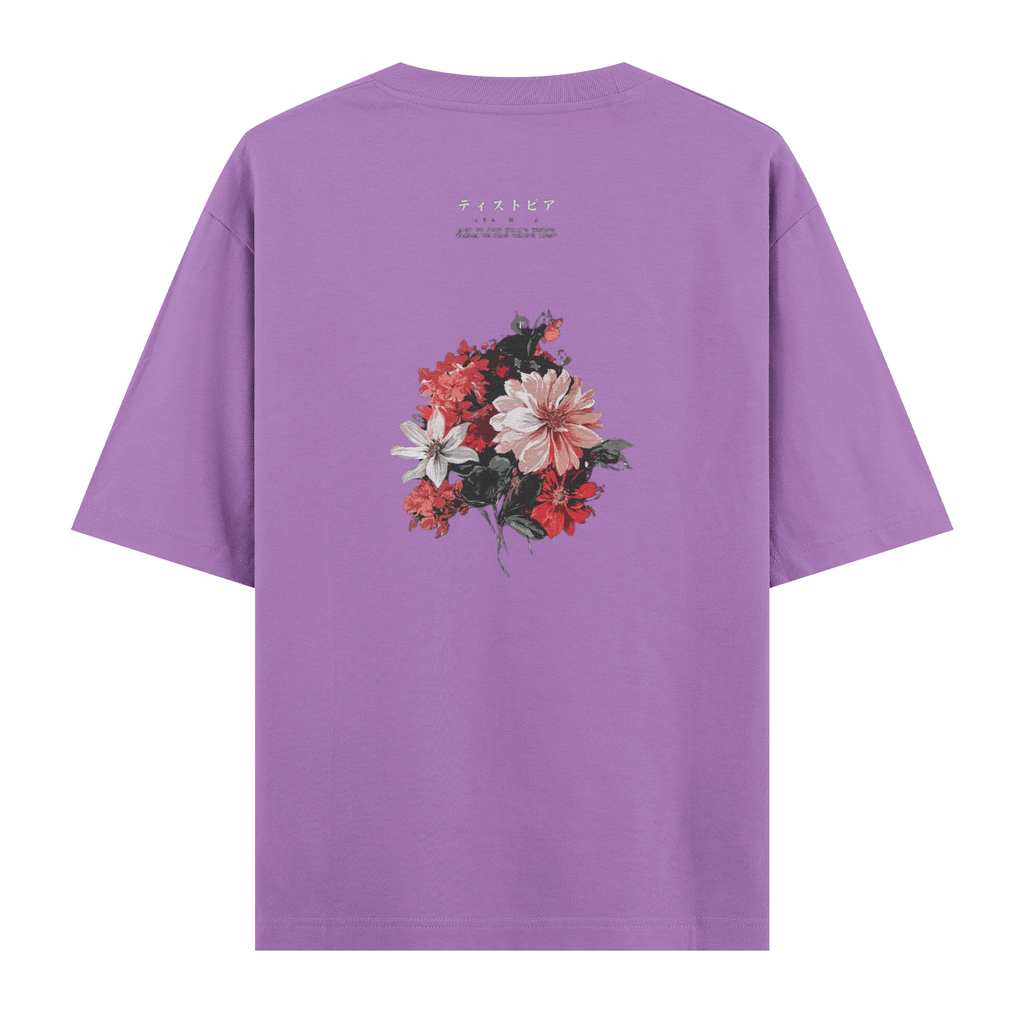 Oversize Kısa Kollu Tişört - Flowers