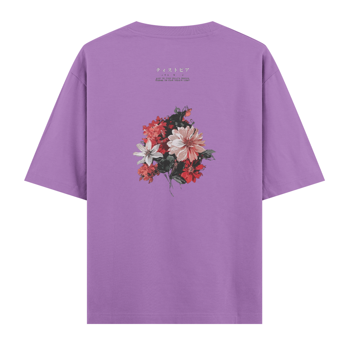 Oversize Kısa Kollu Tişört - Flowers