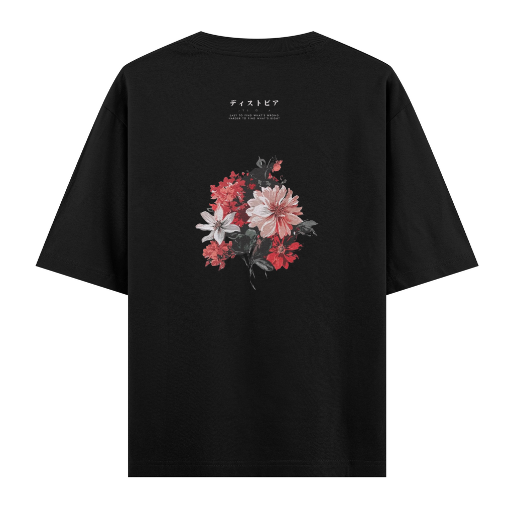 Oversize Kısa Kollu Tişört - Flowers