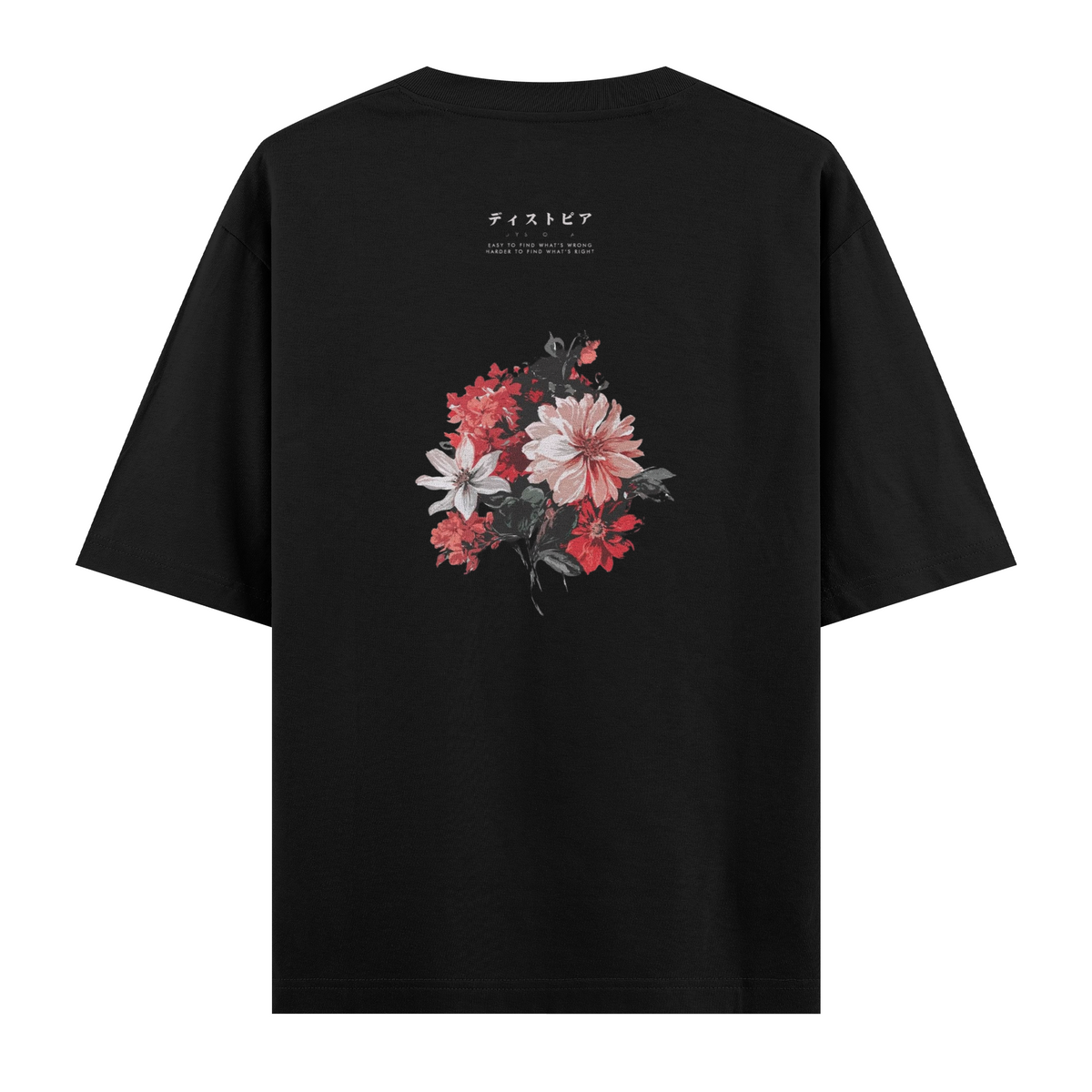 Oversize Kısa Kollu Tişört - Flowers